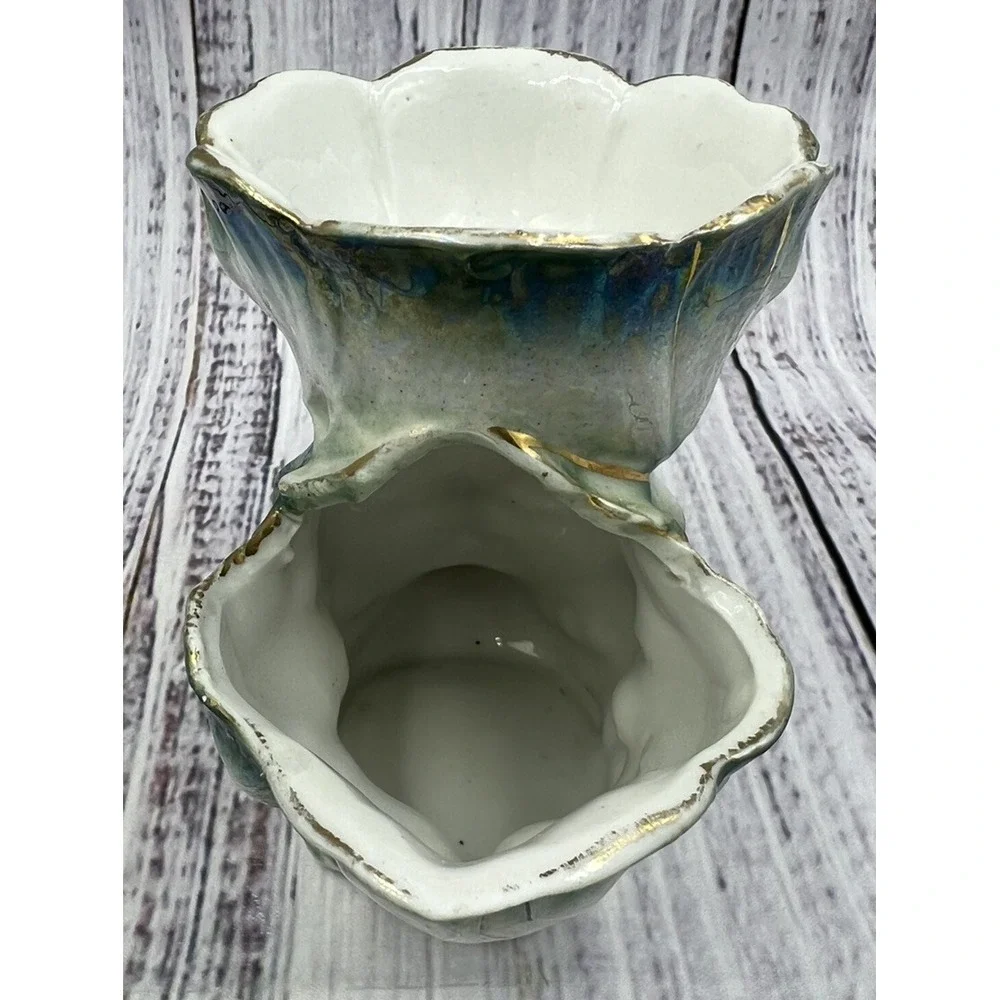 Antique German Porcelain Mustache Shaving Mug Luster Green Gold
